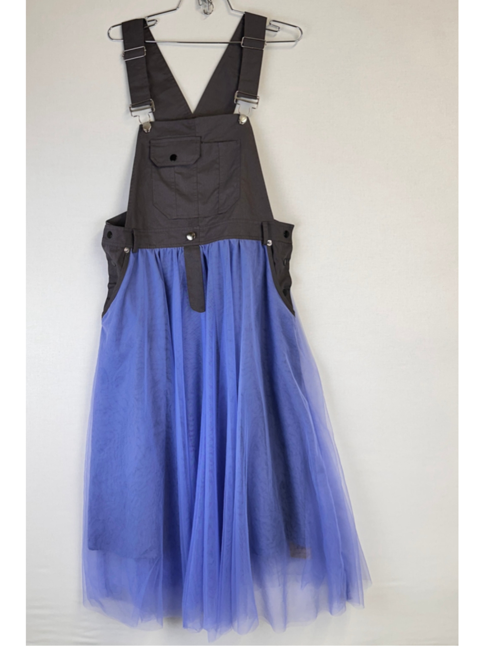 Soo Linen Tulle Overall Maxi Dress Gray Blue Women's L NWT